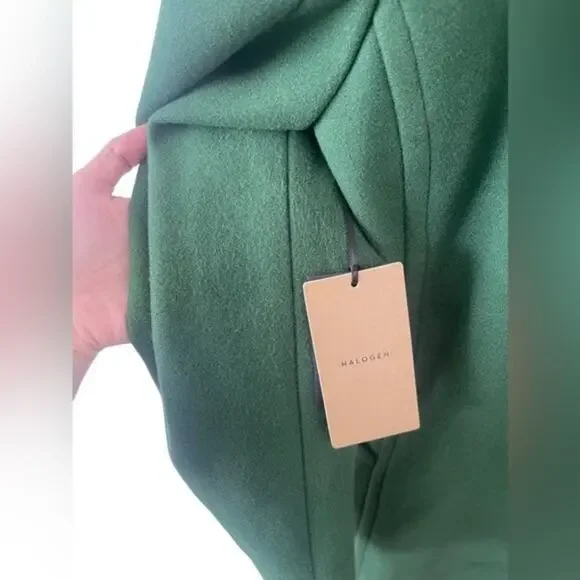 Halogen Womens Double Breasted Long Coat Overcoat Notch Collar Kelly Green S - Picture 7 of 13
